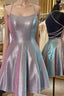 Halter Neck Short Purple Evening Prom Dress with Cross Back, Backless Short Purple Formal Homecoming Dress