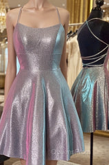 Halter Neck Short Purple Evening Prom Dress with Cross Back, Backless Short Purple Formal Homecoming Dress