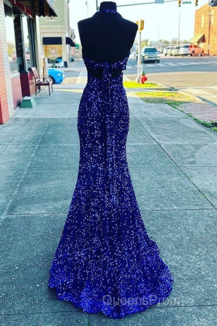 Halter Royal Blue Sequin Evening Dress Uk Long Evening Prom Dress Secondary image
