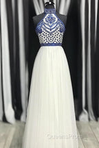 Halter Scoop Neck Tulle Floor-Length Evening Prom Dress