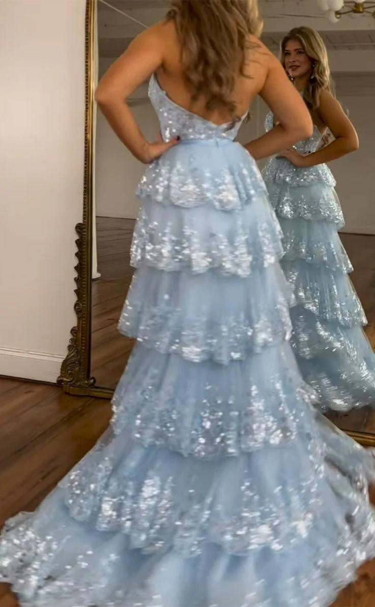 Halter V-Neck Appliques Ruffles Long Classy Prom Dress Secondary image