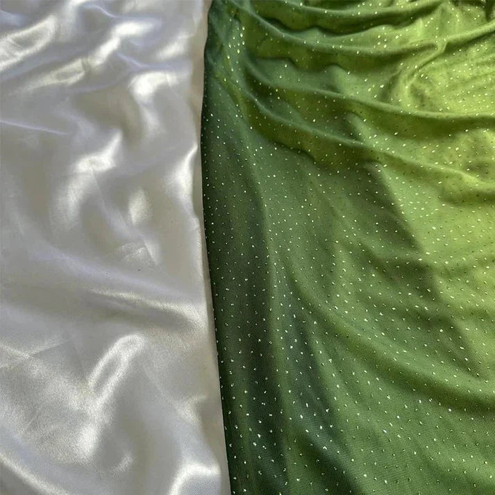 Green Shiny Elegant Strap Gradient Long Chiffon Ball Gown Prom Dress Evening Dress Party Dress
