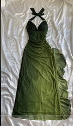 Green Shiny Elegant Strap Gradient Long Chiffon Ball Gown Prom Dress Evening Dress Party Dress