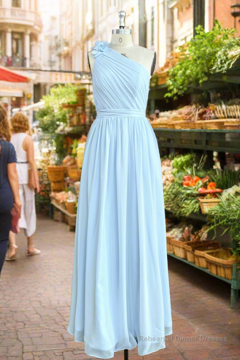 Hand-Made Flower Sleeveless One Shoulder Chiffon Sweetheart Bridesmaid Dress Main image