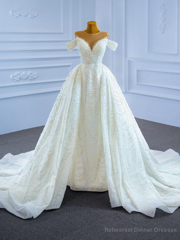 Handwork Pearls Sequins Luxury White Wedding Dress Main image