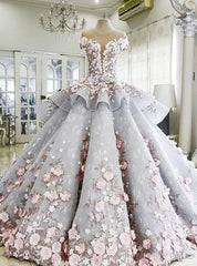 Haute Couture Ball Gown Blue Appliques Wedding Dress