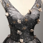 V Neck Short Black Lace Homecoming Prom Dresses, Short Party Prom Dresses
