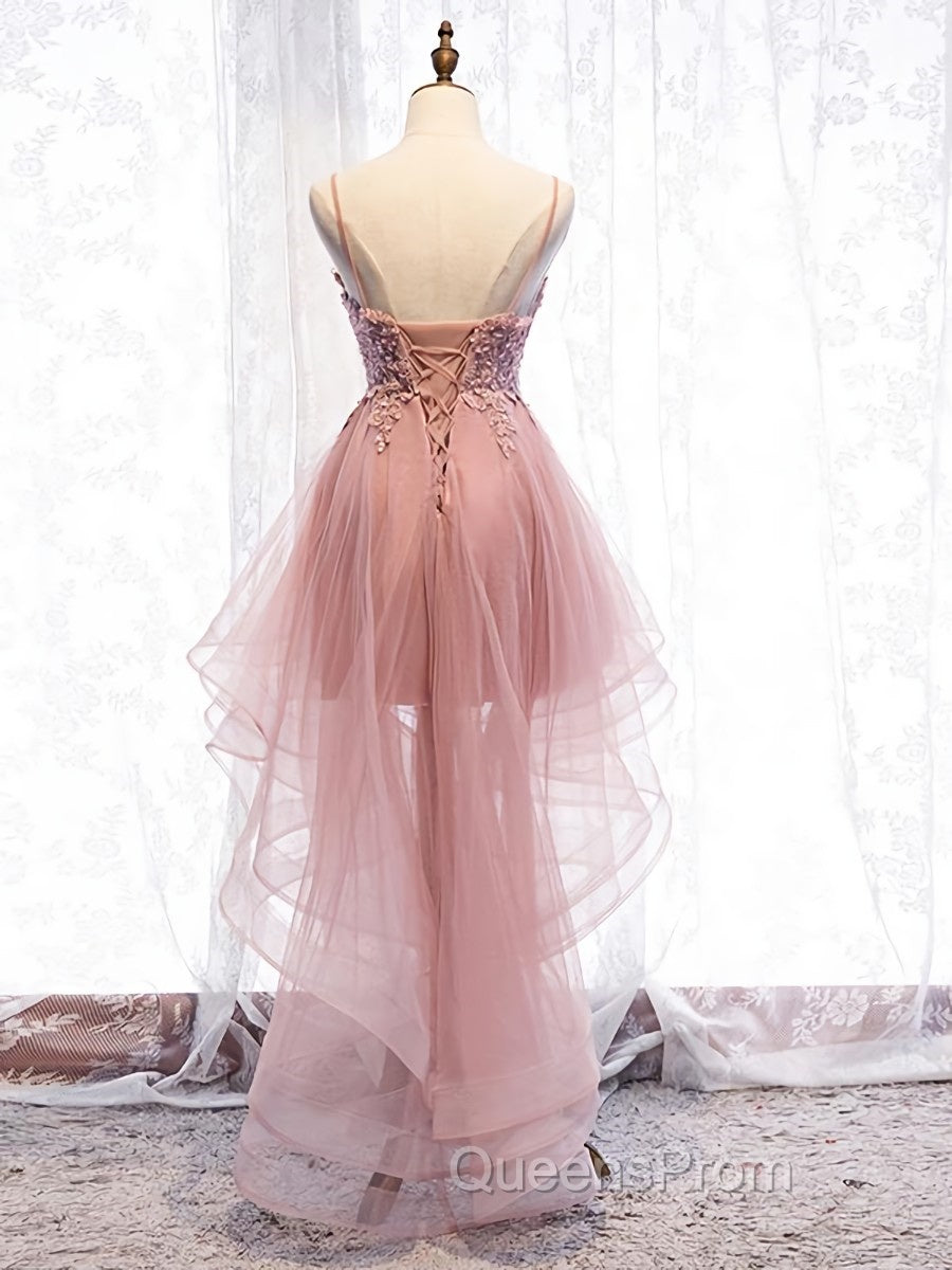 High Low Pink Lace Evening Prom Dress, Pink High Low Formal Graduation Homecoming Dress Secondary image