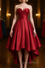 High Low Sweetheart Neck Strapless Backless Satin Red Evening Prom Dress, Red Graduation Dress, Red Backless Formal Evening Dress