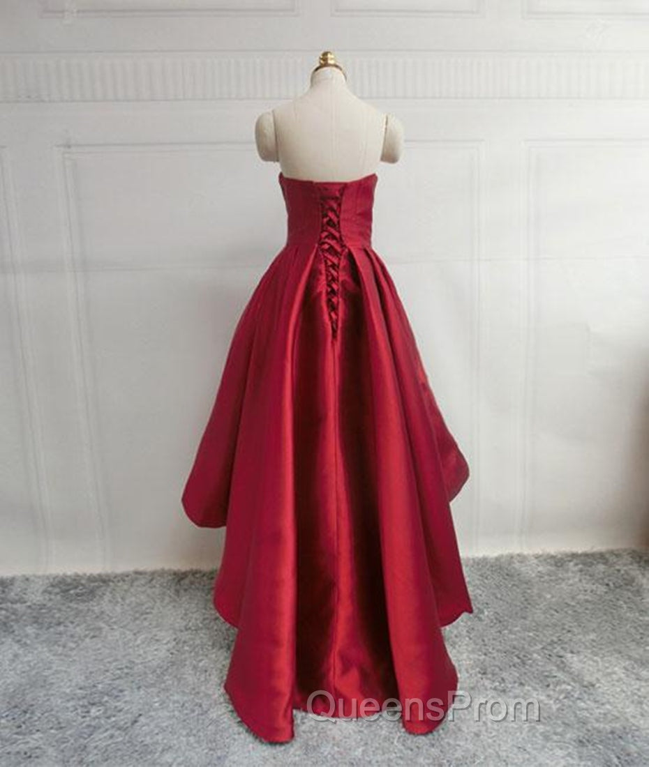 High Low Sweetheart Neck Strapless Backless Satin Red Evening Prom Dress, Red Graduation Dress, Red Backless Formal Evening Dress Secondary image