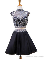 High Neck Beaded Crystals Backless Chiffon Homecoming Dress