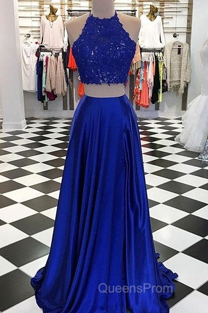 High Neck Blue Two Pieces Long Evening Prom Dress Secondary image