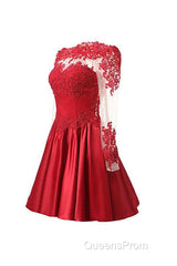 High Neck Long Sleeves With Applique Red Homecoming Dress