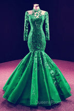 High Neck Mermaid Evening Dress Lace Sleeves
