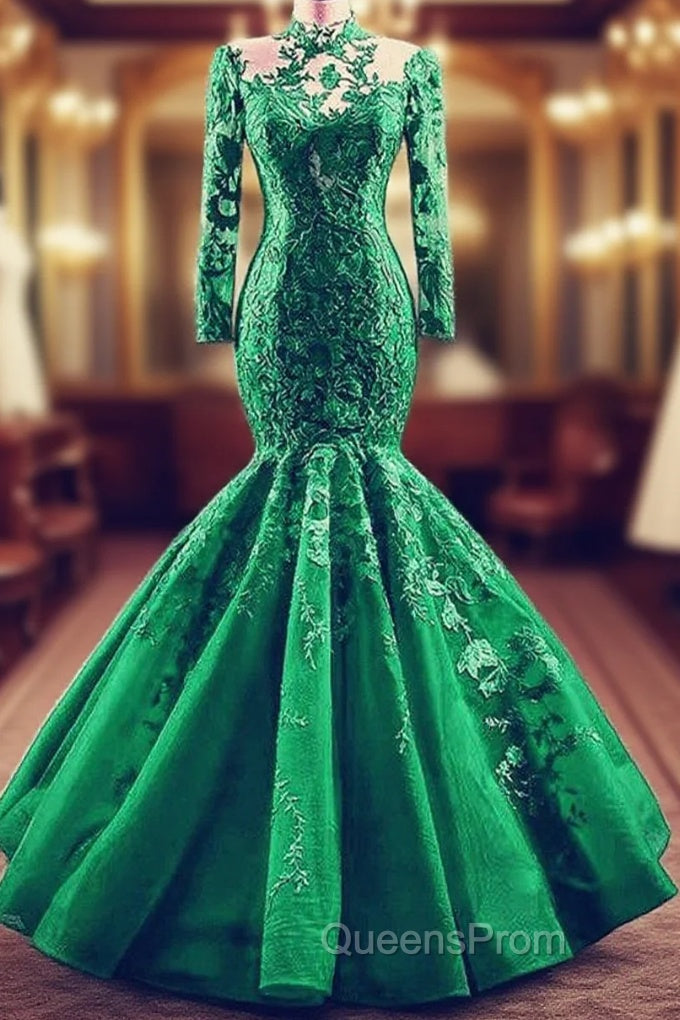 High Neck Mermaid Evening Dress Lace Sleeves Main image
