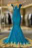 High Neck Mermaid Gold Lace Evening Prom Dress with Chic Keyhole