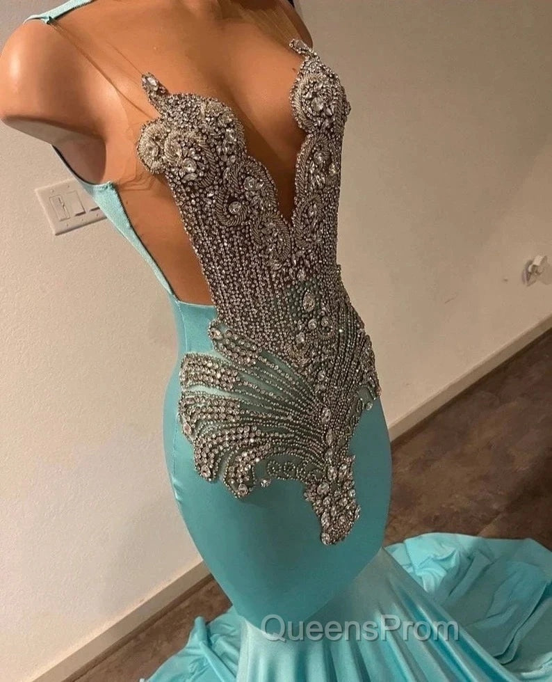High Neck Mermaid Mint Green Satin Evening Prom Dress Secondary image