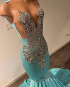 High Neck Mermaid Mint Green Satin Evening Prom Dress