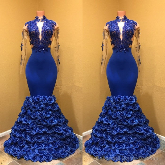 High Neck Mermaid Prom Dress, Flowers Prom Party Gowns
