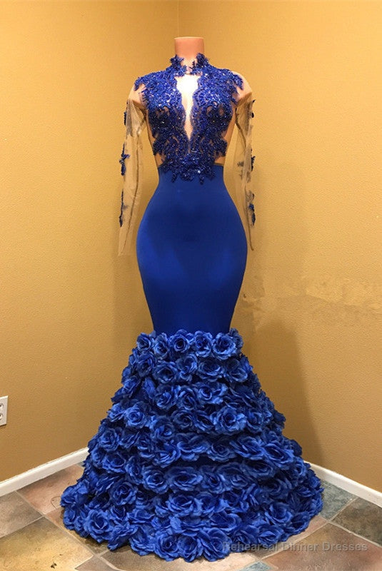 High Neck Mermaid Prom Dress, Flowers Prom Party Gowns Main image