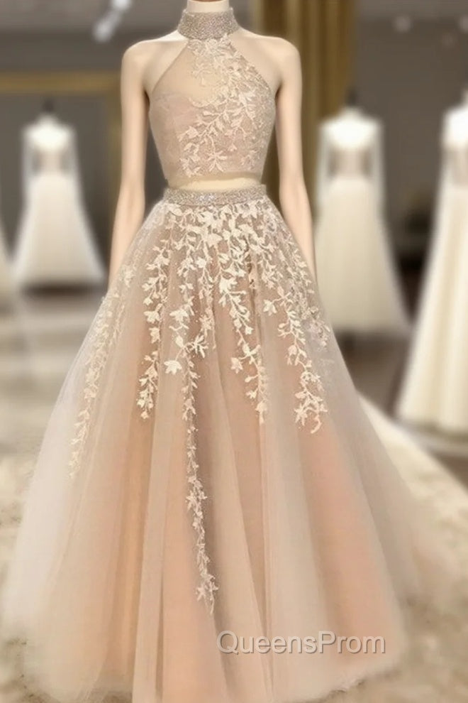 High Neck Open Back Tulle Evening Prom Dress Two Piece Quinceanera Dress Ball Gowns Main image