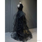 High Neckline Black Halter Shiny Tulle And Sequins Party Dress Black Tulle Prom Dress prom dresses shops