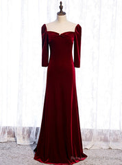 High quality Burgundy Velvet Long Sleeve Prom Dress