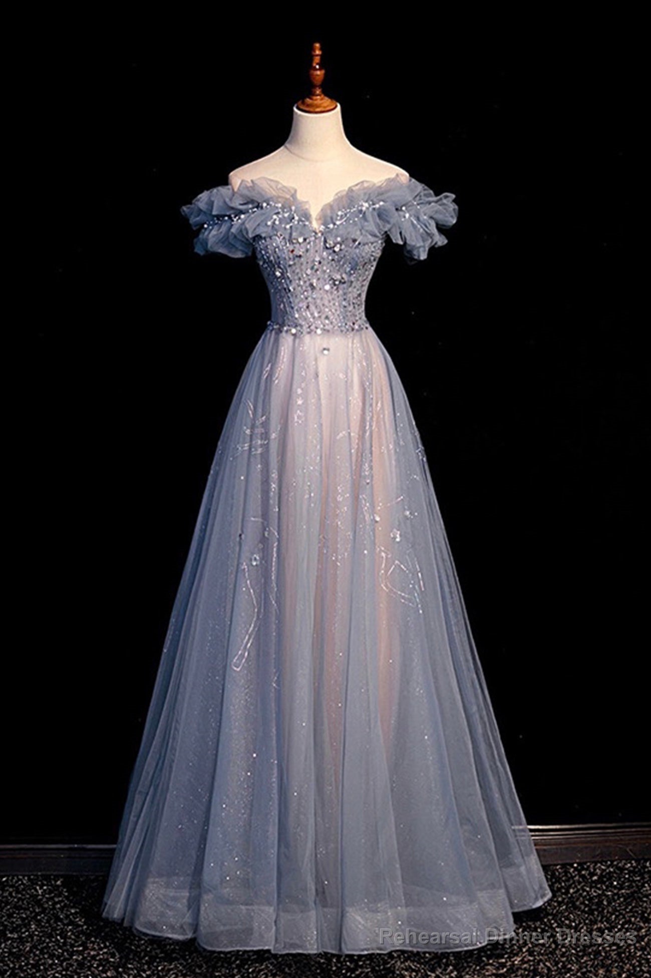 High Quality Tulle Long Prom Dress with Beaded, A-Line Evening Party Dress Secondary image