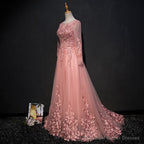 High Quality Tulle Party Dress with Lace Applique, Long Prom Gown