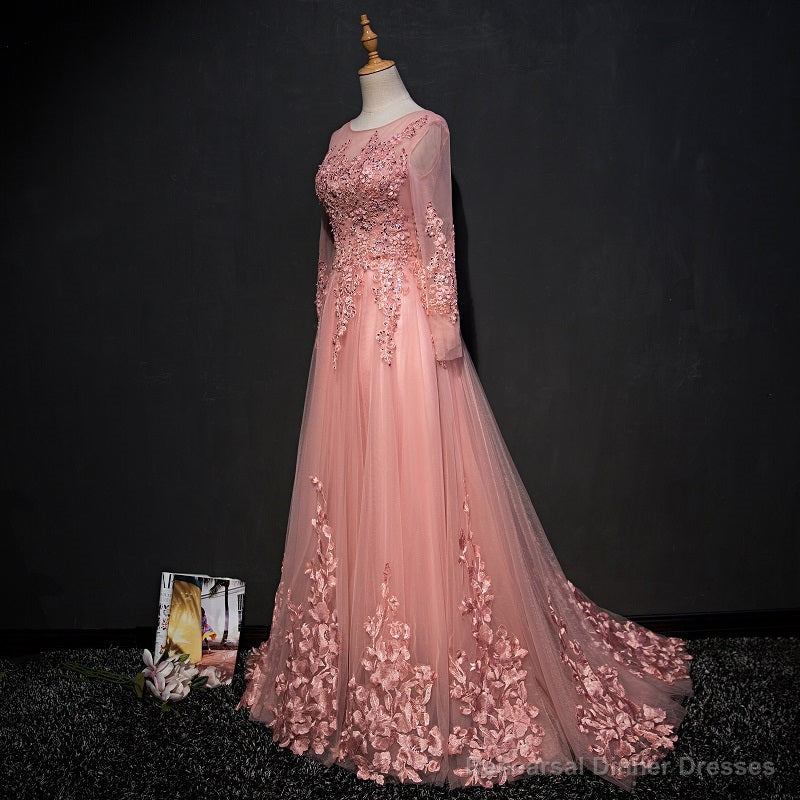 High Quality Tulle Party Dress with Lace Applique, Long Prom Gown
