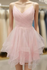 Homecoming Dress Simple Pink Tulle Short Pink Cocktail Dress