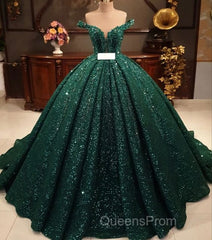 Hot Appliques Ball Gown Dark Green Wedding Dress Sequin Quinceanera Dress