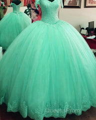 Hot Ball Gown Lace Quinceanera Dress Tulle Appliques Off Shoulder Party Dress