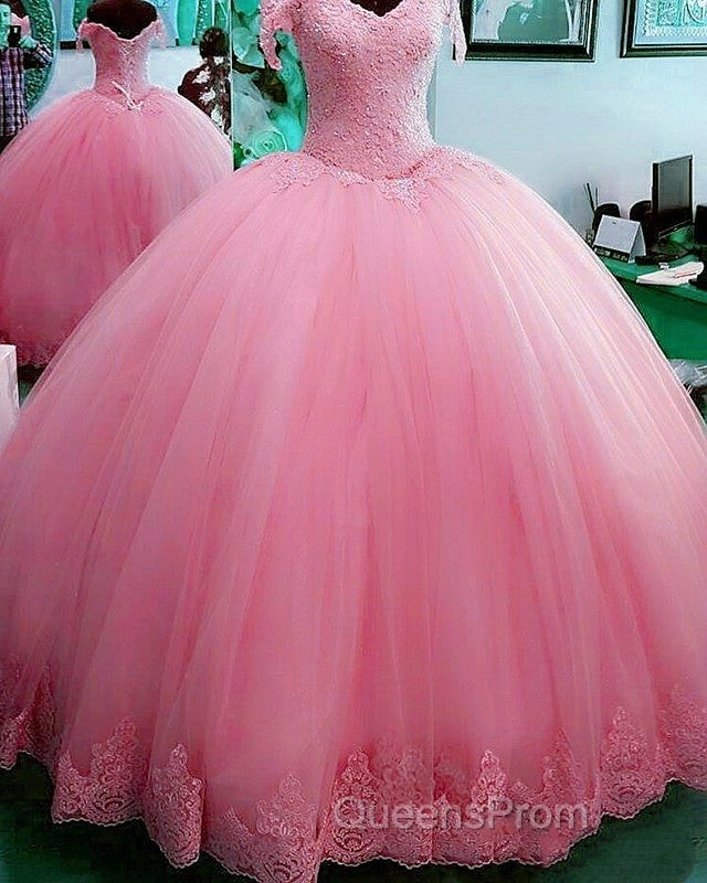 Hot Ball Gown Lace Quinceanera Dress Tulle Appliques Off Shoulder Party Dress Main image