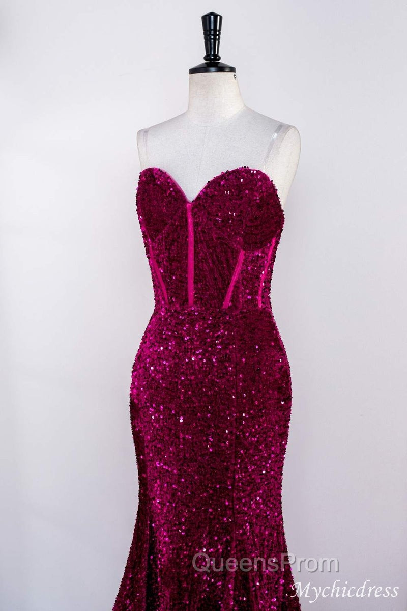 Hot Fuchsia Sequin Mermaid Evening Prom Evening Dress Sweetheart Secondary image