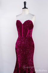 Hot Fuchsia Sequin Mermaid Evening Prom Evening Dress Sweetheart