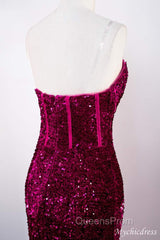 Hot Fuchsia Sequin Mermaid Evening Prom Evening Dress Sweetheart