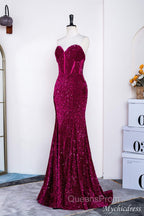 Hot Fuchsia Sequin Mermaid Evening Prom Evening Dress Sweetheart