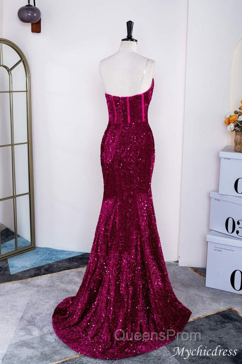 Hot Fuchsia Sequin Mermaid Evening Prom Evening Dress Sweetheart