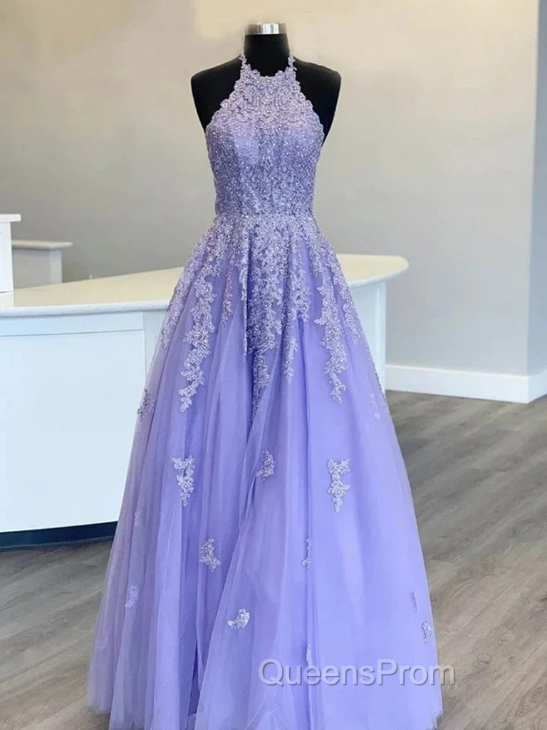 Hot Halter Purple Evening Prom Dress Lace Long Graduation Evening Dress Secondary image