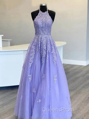 Hot Halter Purple Evening Prom Dress Lace Long Graduation Evening Dress