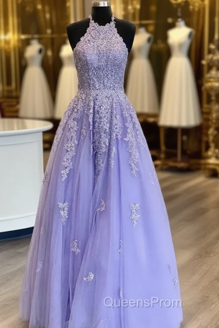 Hot Halter Purple Evening Prom Dress Lace Long Graduation Evening Dress Main image