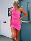 Hot Pink Fashion One Shoulder Bow Short Cute Homecoming Dress Party Dress Birthday Outfit