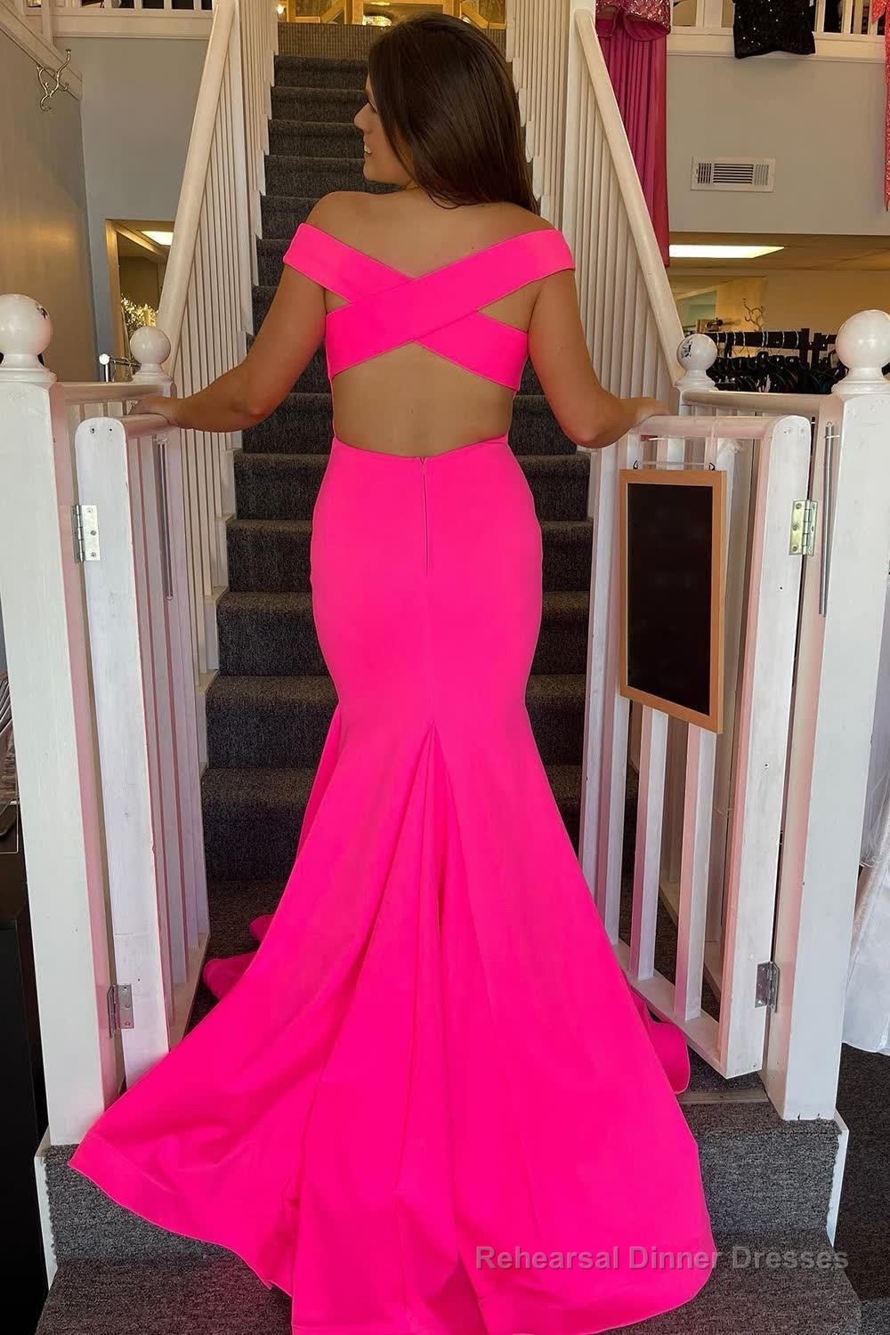 Hot Pink Satin Mermaid Prom Dress with Hollow-Out Back Secondary image