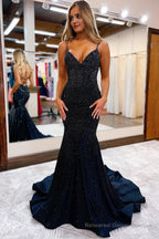 Hot Pink Sequined Spaghetti Straps Prom Dress