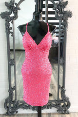 Hot Pink Sequins Boydcon Mini Party Dress Club Dress