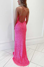 Hot Pink Sequins Mermaid Long Classy Prom Dress
