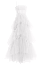 Hot Pink Straps Tiered A-Line Long Classy Prom Dress