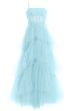 Hot Pink Straps Tiered A-Line Long Classy Prom Dress