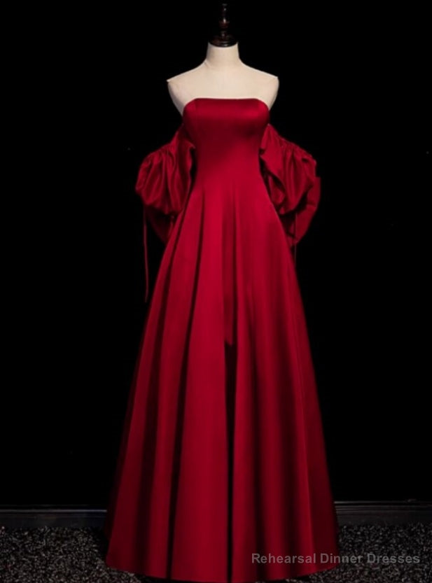 Hot Sale Burgundy Satin Strapless Bow Prom Dress Main image